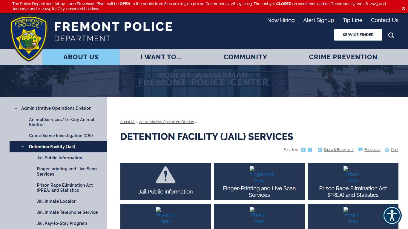 Detention Facility (Jail) Services - Fremont Police