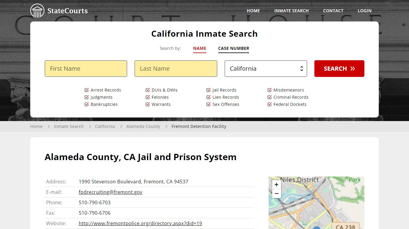 Fremont Detention Facility Inmate Records Search, California - StateCourts